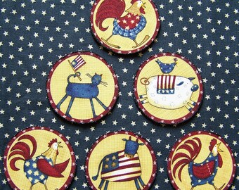 Set of 6 Primitive Patriotic Fourth of July Pins