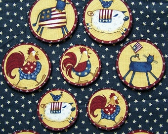 Set of 11 Patriotic Americana Fourth of July Magnets 4th of July Americana Folk Art Primitive Kitchen Office Gift