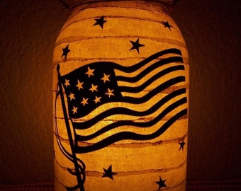 Primitive Patriotic American Flag Fourth of July Lantern Light Luminary Table Mantel Centerpiece Folk Art Decor Decoration Gift