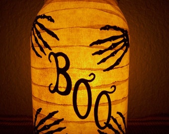 Halloween 'Boo' Lantern Luminary Candle Holder Skeleton Monster Horror Autumn Fall Gift Mantel Porch Light