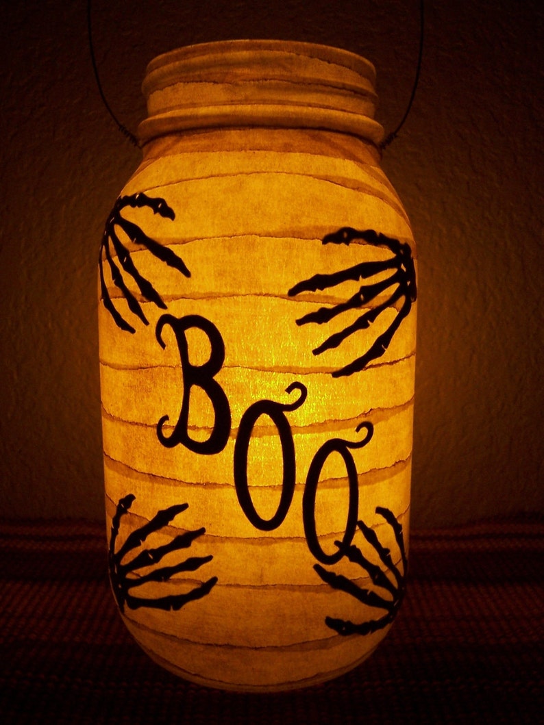 Halloween 'Boo' Lantern Luminary Candle Holder Skeleton Monster Horror Autumn Fall Gift Mantel Porch Light image 1