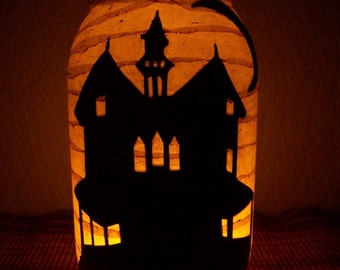 Grungy Primitive Halloween Haunted House Lantern Light Luminary Porch Mantel Decoration Decor Fall