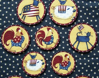 Set of 11 Primitive Patriotic Fourth of July Pins Americana 4th of July Made in USA Independence Patriotic Gift Folk Art Folkart Cat