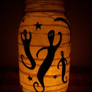 Grungy Primitive Halloween Ghost Lantern Candle Holder Light Luminary Mantel Porch Table Wedding Gift image 1