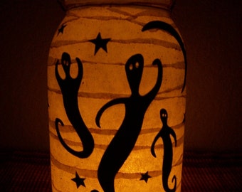 Grungy Primitive Halloween Ghost Lantern Candle Holder Light Luminary Mantel Porch Table Wedding Gift