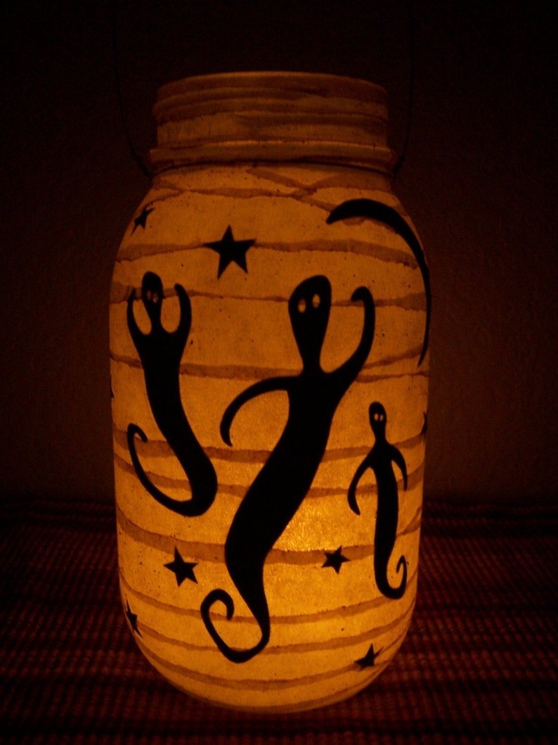 Grungy Primitive Halloween Ghost Lantern Candle Holder Light Luminary Mantel Porch Table Wedding Gift image 1