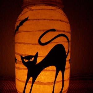 Grungy Primitive Halloween Cat Lantern Luminary Light Porth Mantel Gift Autumn Fall Decor Decoration Centerpiece image 1