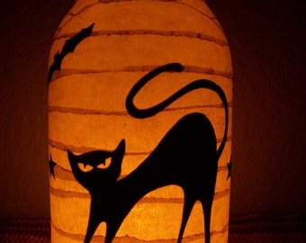 Grungy Primitive Halloween Cat Lantern Luminary Light Porth Mantel Gift Autumn Fall Decor Decoration Centerpiece