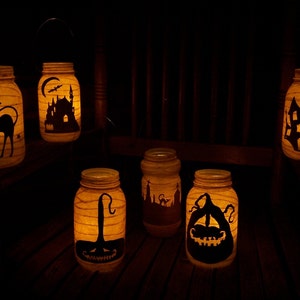 Grungy Primitive Halloween Cat Lantern Luminary Light Porth Mantel Gift Autumn Fall Decor Decoration Centerpiece image 2