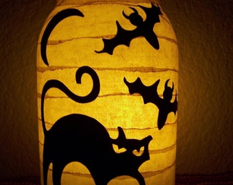 Halloween Cat & Bats Lantern Candle Holder Luminary Porch Decoration Fall Autumn Table Centerpiece Party Decor Gift