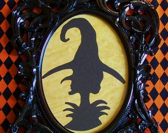 Halloween Witch Framed Silhouette for party wall decor decoration table mantel prim primitive spooky haunted house Scherenschnitte