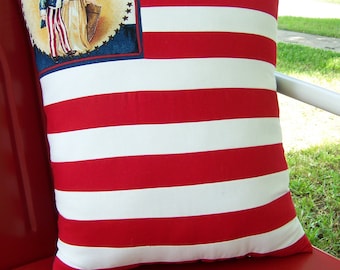 Primitive Patriotic Flag Pillow American Americana Throw Home Decor Early Old Look Handmade Handsewn Gift Porch Free Shipping