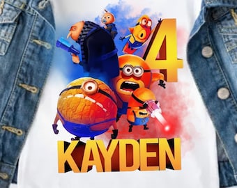 Custom Birthday Boy Minion Shirt, Mini Yellow Cartoon Birthday Theme Tee, Personalized Family Birthday Party Shirt, Cute Funny Character Top
