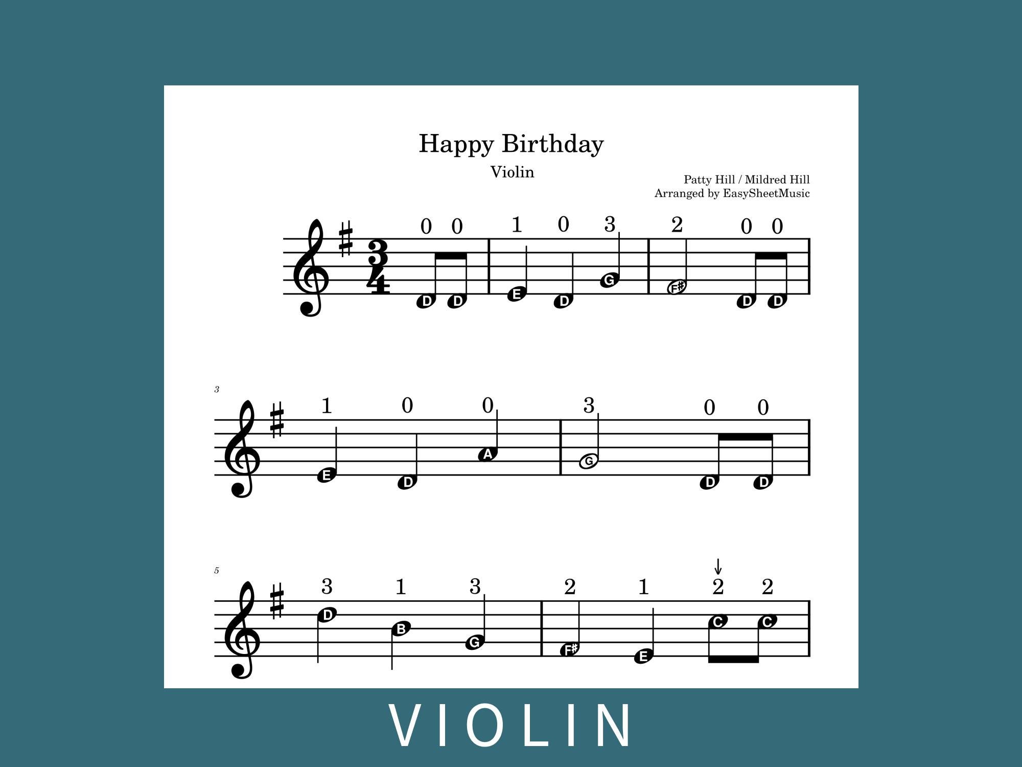 Happy Birthday | EASY Violin Sheet Music & Audio, PDF/MP3 Download - Etsy