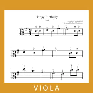 Feliz Cumpleaños / Partitura y audio para viola (FÁCIL), descarga PDF/MP3