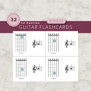 Guitar Flashcards Treble Clef, First Position Flash Cards, Fingerboard Note Chart, PDF Download