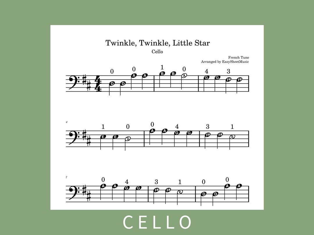 Twinkle Twinkle Little Star | EASY Cello Sheet Music &amp; Audio, PDF/MP3 Download - Etsy