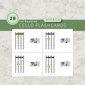 Cello Karteikarten Bassschlüssel, Notenschlüssel, Griffbrett Notenübersicht, PDF Download
