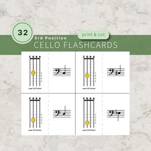 Cello Flashcards 3rd Position, Bass Clef Flashcards, Fingerboard Note Chart, PDF Download