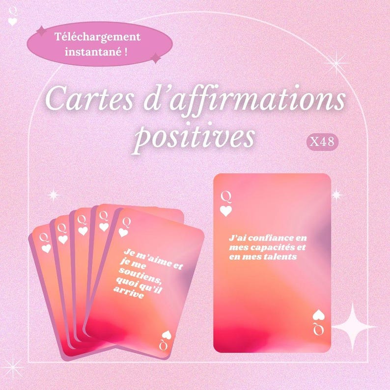Cartes Affirmations Positives à imprimer, Gratitude, Manifestation, Confiance en soi et développement personnel. x48, FR, téléchargement. image 1