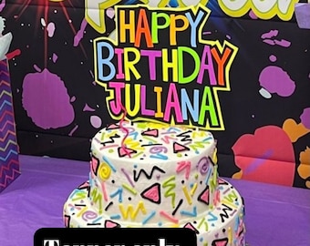 Glow Party Cake Topper, Neon Birthday Cake Topper, Personalized Cake Topper, UV Reflective Cake Decoration, Fluorescent Neon Cake Decor