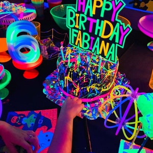 Glow Party Cake Topper, Neon Birthday Cake Topper, Personalized Cake Topper, UV Reflective Cake Decoration, Fluorescent Neon Cake Decor