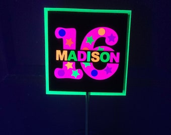 Glow Party Centerpiece, Neon Table Decor, Blacklight Birthday Party, Personalized Party Decoration, Glow in the Dark Prop, Neon Skate Party