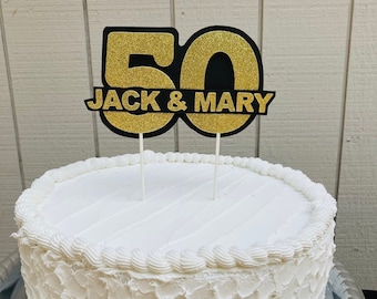 50th Anniversary Cake Topper, 50th Anniversary Decor, Golden Anniversary, Personalized Anniversary Decoration, Gold Glitter Cake Topper