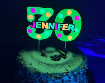 Neon Green Cake Topper, Glow Party Cake, Glow Birthday Cake, Personalized Cake Topper, Glow Party Decor, Neon Birthday, Glow in the Dark