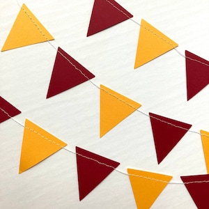 Maroon and Gold Graduation Party Bunting, Burgundy and Yellow Triangle Garland, Southern California Colors, U of Minnesota Dorm Decoration