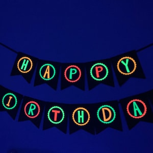 Neon Birthday Banner, Glow Party Banner, 80s Birthday Party, Black Light Party, Sweet 16 Glow Party, 80s Party, Retro Birthday, Skate Party image 1