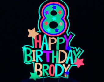 Personalized Topper, Glow Party Cake, Neon Birthday Cake Decor, Birthday Decoration, Glow in the Dark Supplies, Neon Party, Skate Party