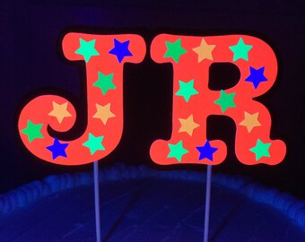 Glow Party Cake Topper, Glowing Initial, Neon Red Name, Glow in the Dark, Neon Cake Decor, Birthday Decoration, Personalized Cake, Glow Foam