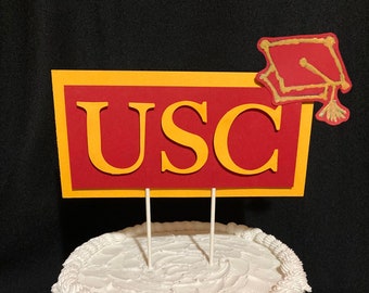 USC Graduation Cake Topper, University Graduation, Party Decor, Cake Decoration, Graduation Decor, USC Party, Cardinal Red and Gold