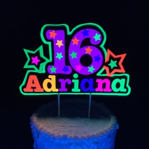 Glow Party Cake Topper, Neon Cake Topper, Birthday Cake Decor, Personalized Topper, Name Topper, Age Topper, Glow Party Decorations image 2