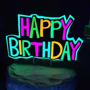 Glow Party Cake Topper, Neon Birthday Cake Topper, Personalized Cake Topper, UV Reflective Cake Decoration, Fluorescent Neon Cake Decor