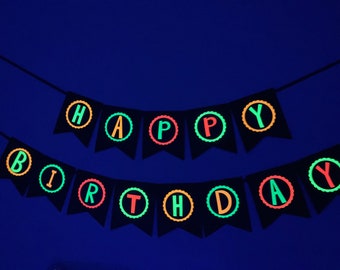 Neon Birthday Banner, Glow Party Banner, 80s Birthday Party, Black Light Party, Sweet 16 Glow Party, 80s Party, Retro Birthday, Skate Party