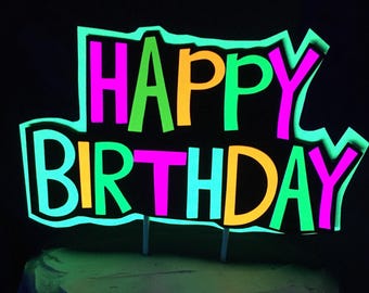 Glow Party Cake Topper, Neon Birthday Cake Topper, Personalized Cake Topper, UV Reflective Cake Decoration, Fluorescent Neon Cake Decor