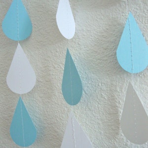 Baby Blue and White Raindrops, Baby Shower Decoration, Paper Raindrop Garland, Baby Sprinkle, Boy Baby Shower, Baby Sprinkle Decor image 2