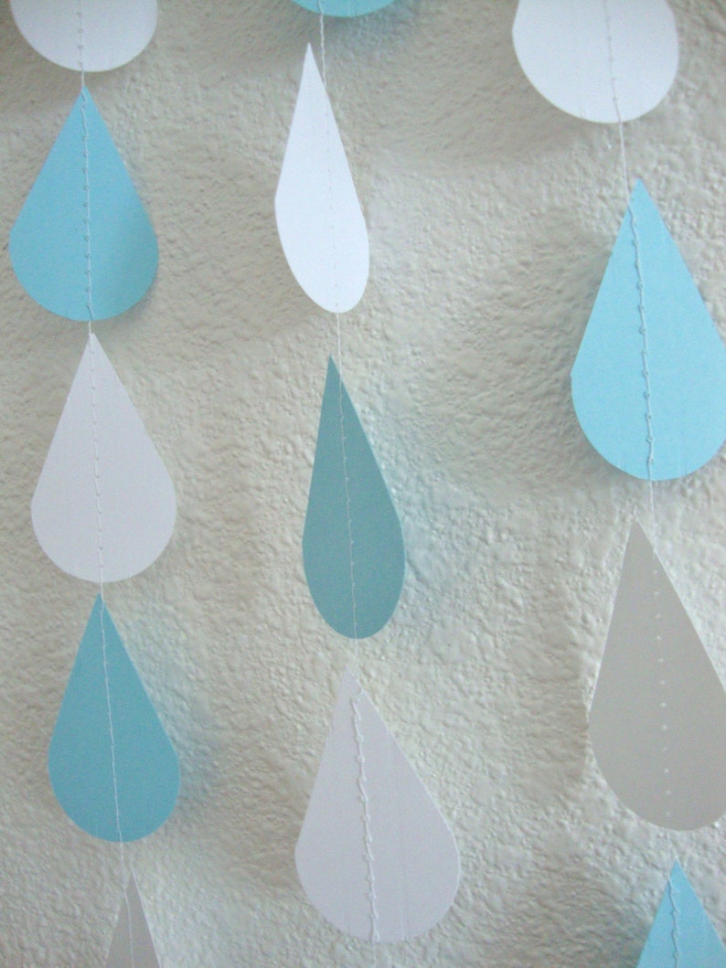 Baby Blue and White Raindrops, Baby Shower Decoration, Paper Raindrop Garland, Baby Sprinkle, Boy Baby Shower, Baby Sprinkle Decor image 2