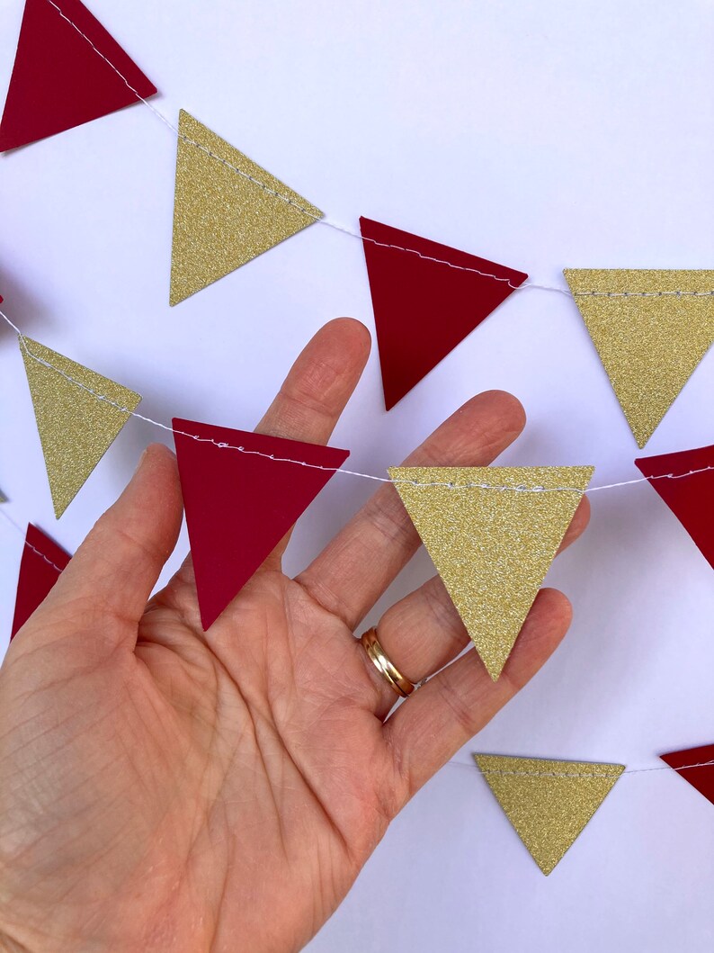 Triangle Graduation Maroon and Gold Glitter Triangle Graduation Bunting, University ...