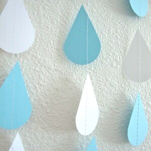 Baby Blue and White Raindrops, Baby Shower Decoration, Paper Raindrop Garland, Baby Sprinkle, Boy Baby Shower, Baby Sprinkle Decor image 4