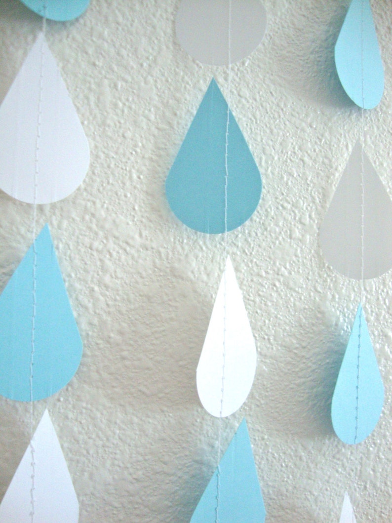 Baby Blue and White Raindrops, Baby Shower Decoration, Paper Raindrop Garland, Baby Sprinkle, Boy Baby Shower, Baby Sprinkle Decor image 4