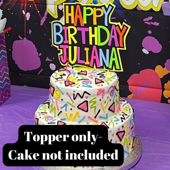 Glow Party Cake Topper, Neon Birthday Cake Topper, Personalized Cake Topper, UV Reflective Cake Decoration, Fluorescent Neon Cake Decor Il_570xn
