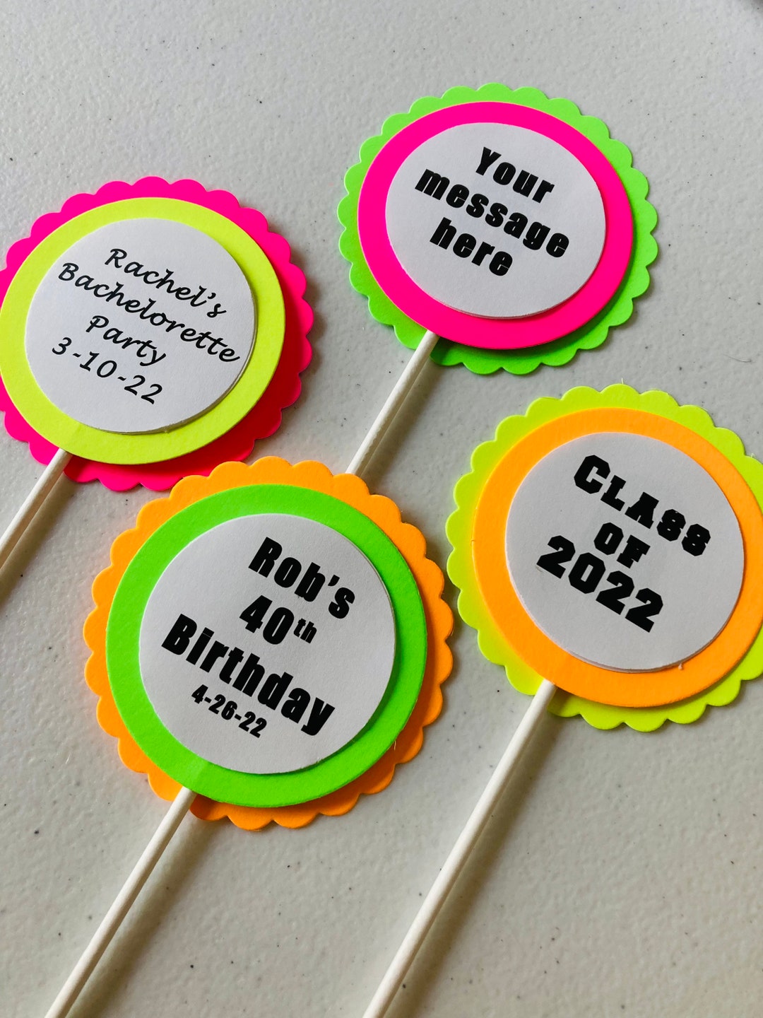 Neon Cupcake Toppers, Custom Message Toppers, Glow Party, Glow Party ...