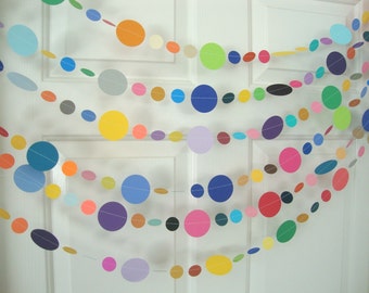 Guirlande colorée, guirlande ronde en papier, guirlande toutes occasions, guirlande d'anniversaire arc-en-ciel, guirlande fiesta, décoration de fête, guirlande lumineuse
