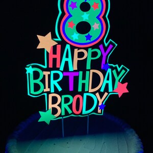 Personalized Topper, Glow Party Cake, Neon Birthday Cake Decor ...