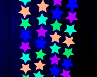 Glow Party Decorations, Neon Star Garland, Black Light Party Decor, Fluorescent Star Garland, Sweet 16 Glow Party, 80s Party, Skate Party