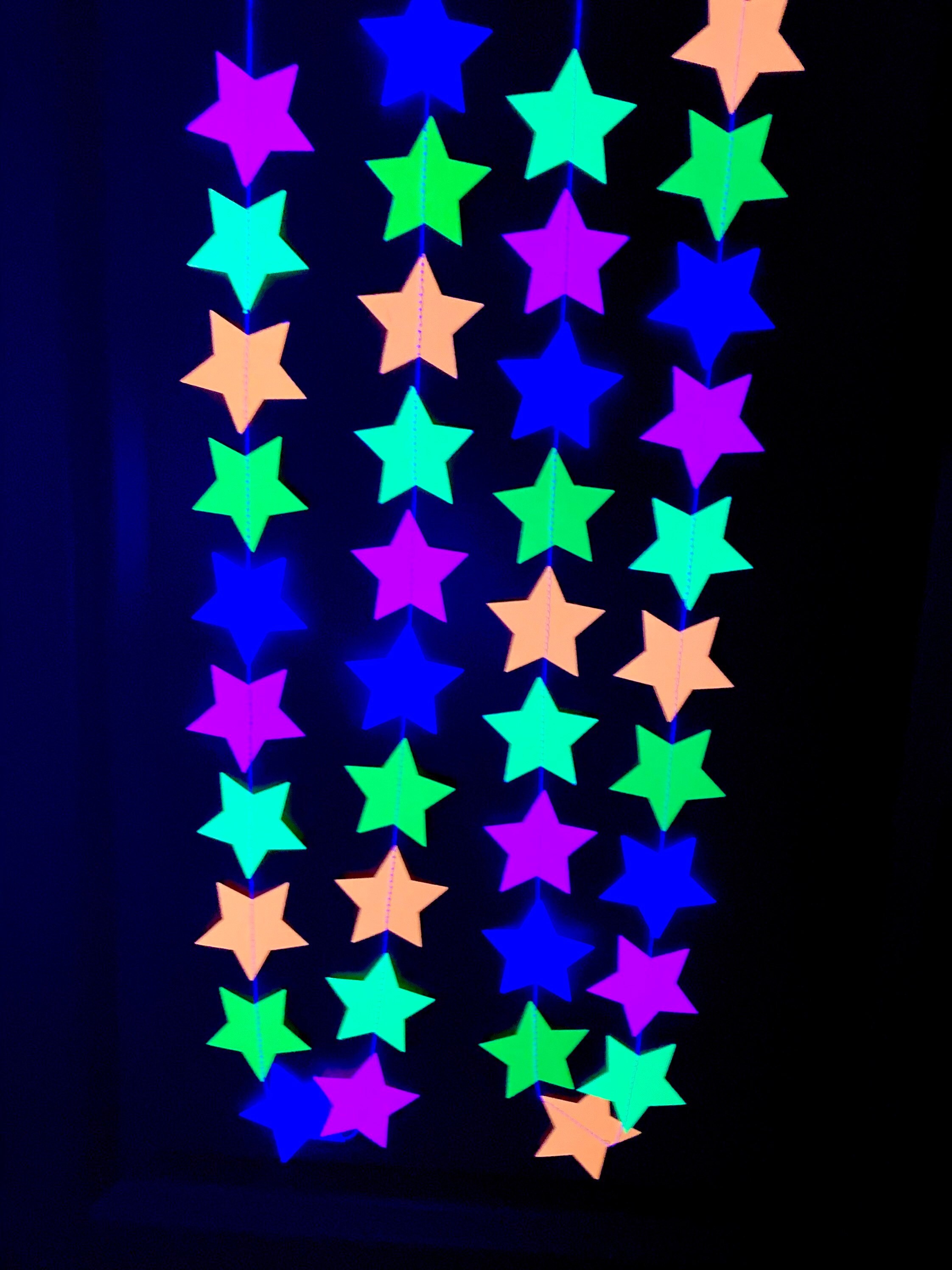 Neon Star Garland Glow Party Decoration Black Light Decor Fluorescent Star Bunting Sweet 16 Glow Party 80s Party Skate