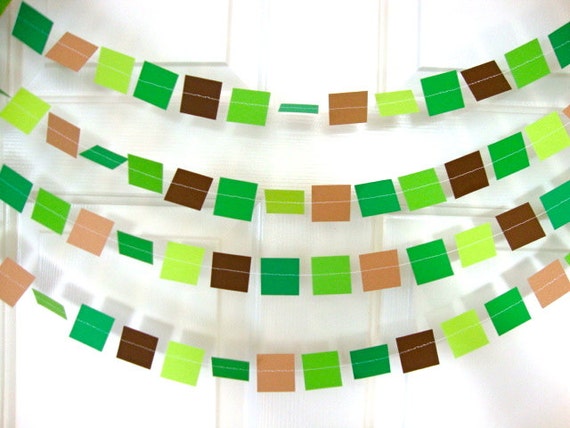 Green and Brown Square Party Garland, Minecraft Party Decoration, Minecraft Party Garland, Video Gaming Party Decoration, Pixel Garland Il_570xn